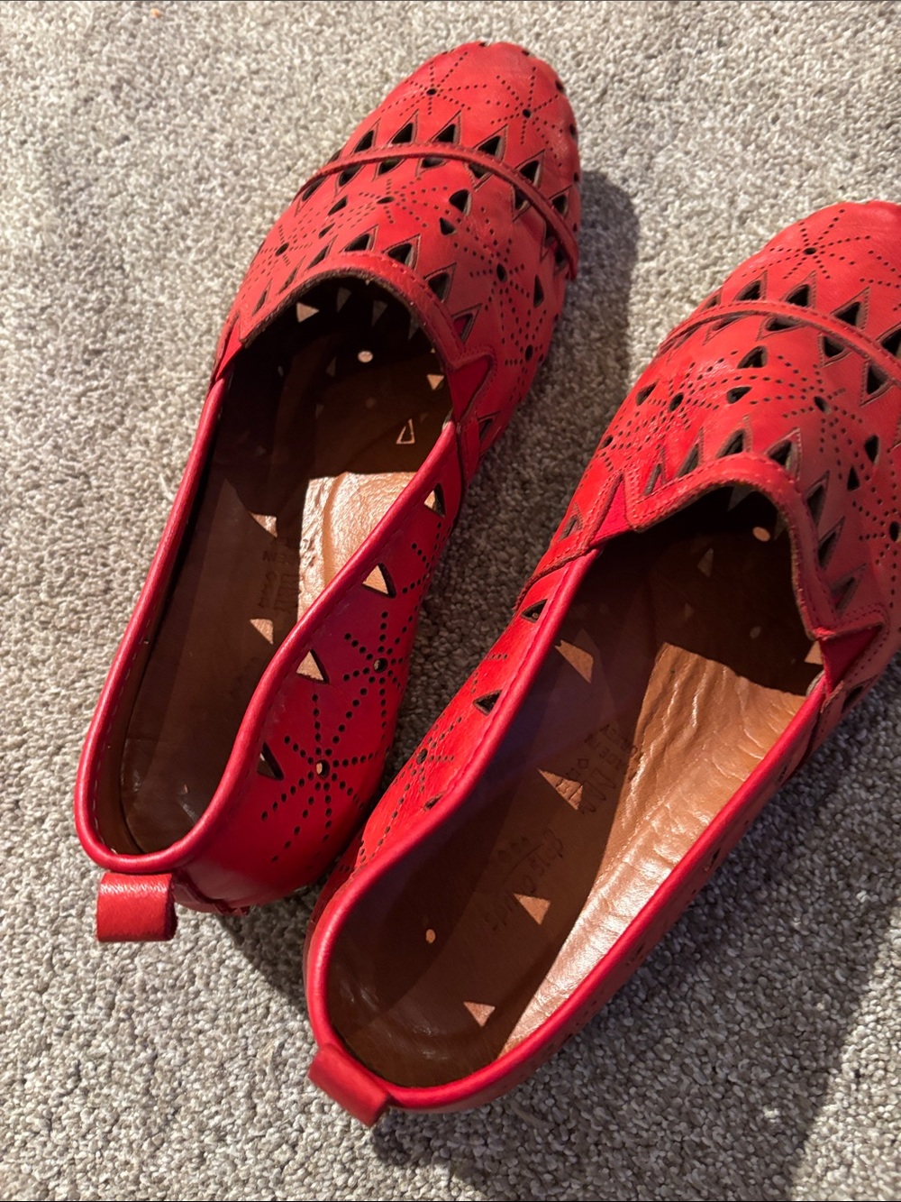Spring Step Red Leather Laser-Cut Slip-On Flats
